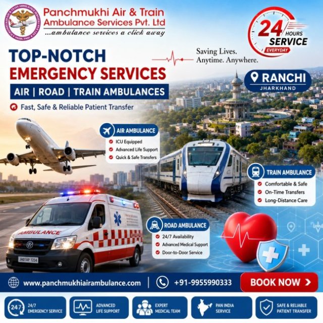 Panchmukhi Emergency Air and Train Ambulance in Ranchi- ICU Ambulances provided 24/7