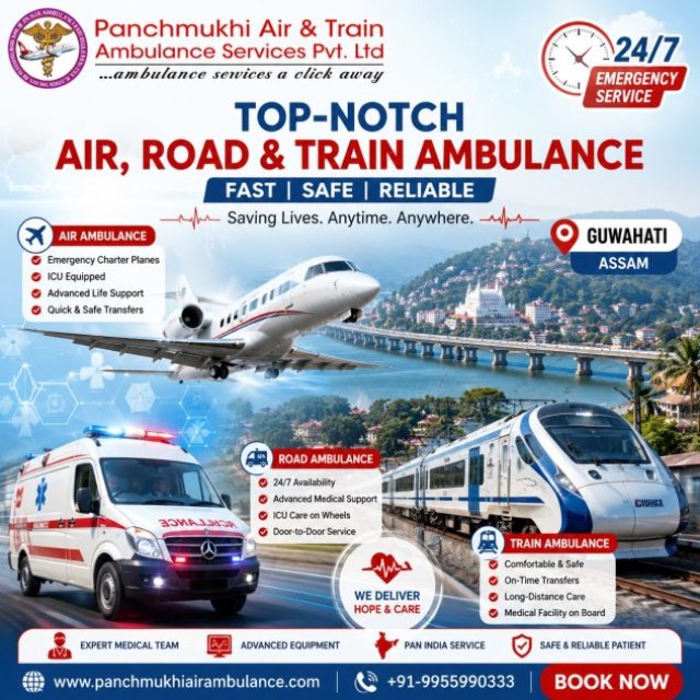 Panchmukhi ICU Air Ambulance in Guwahati- 24 Hours of Emergency Service as Per Request