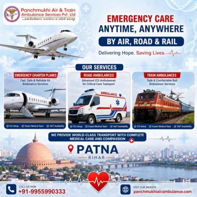 Panchmukhi Hi Tech Air Ambulance from Patna- Round-the-Clock Care is Offered Mid-way