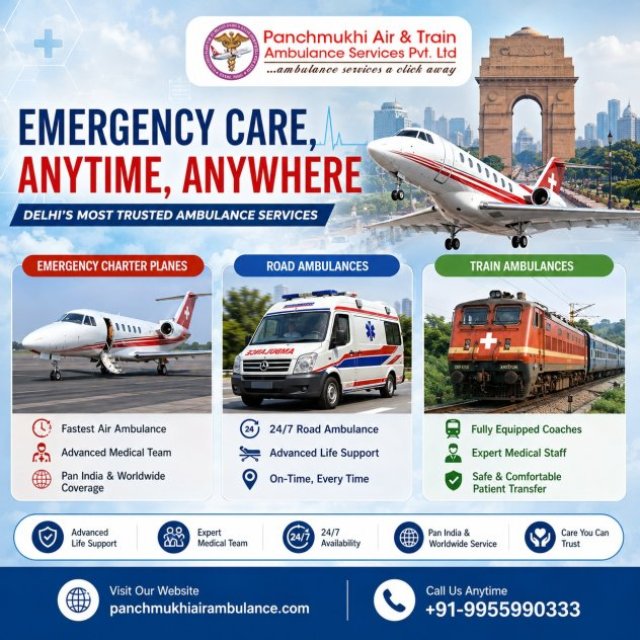 Panchmukhi ICU Air and Train Ambulance in Delhi- Medical Support You Can Trust in Emergency